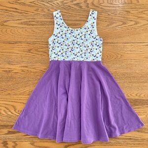 Handmade in USA Spring floral purple twirly dress 8 lilac snowdrops butterflies